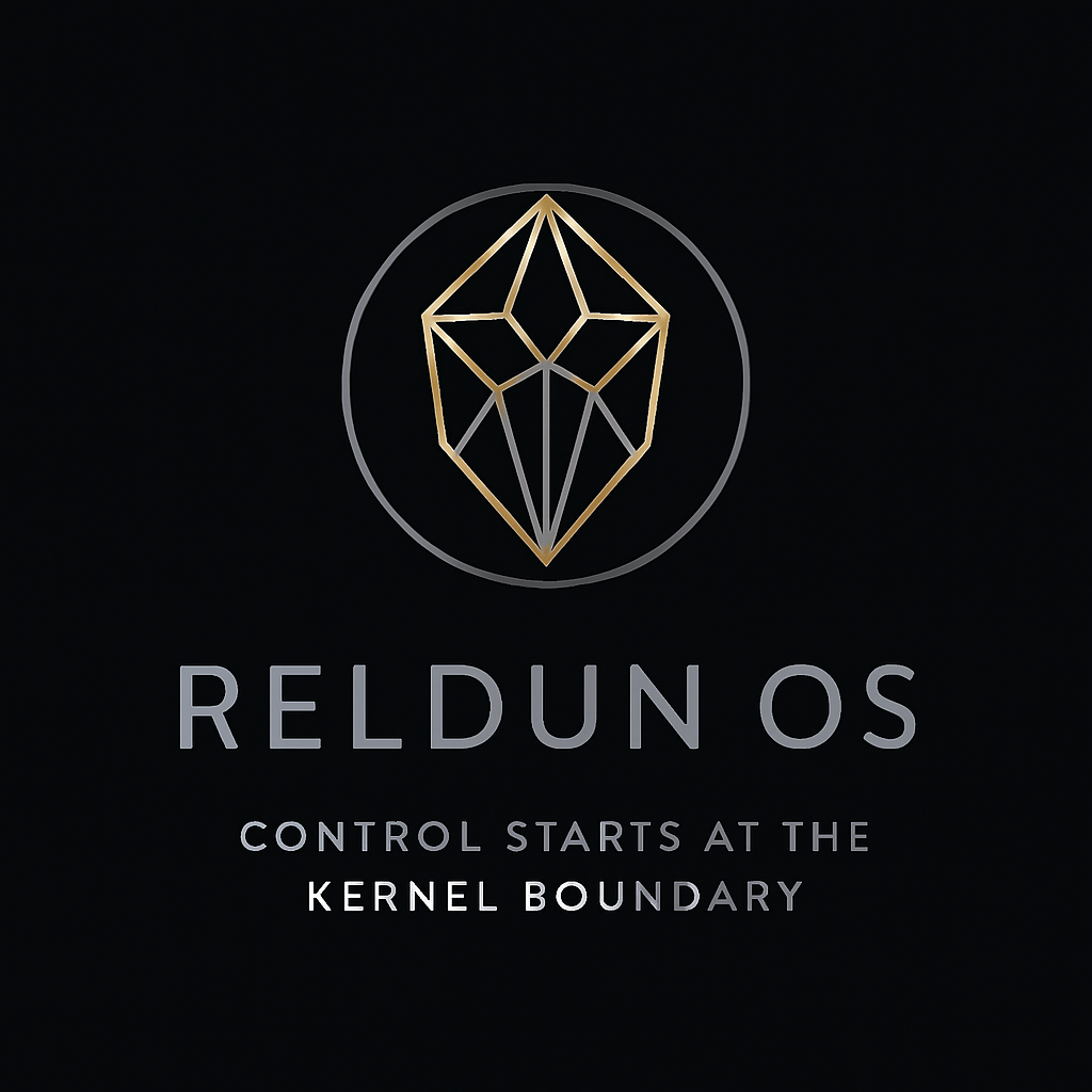 Reldun OS emblem with the words Control Starts at the Kernel Boundary.